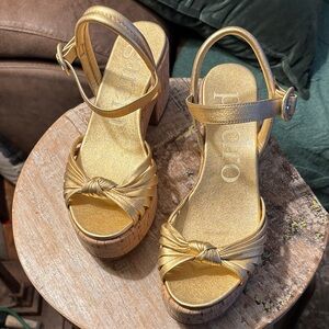 Pedro Garcia Metallic Gold Platform Sandals